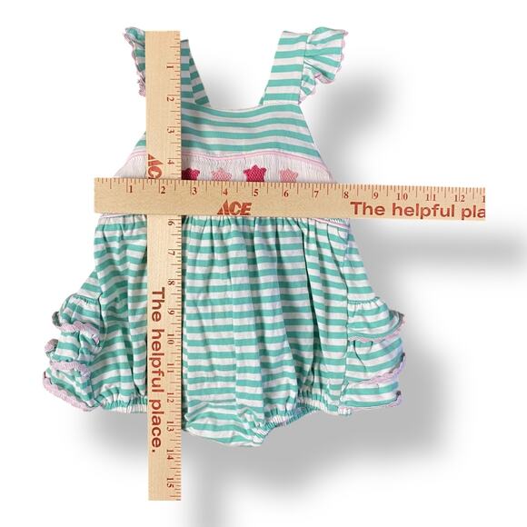 Seven Lantern Lane Babies Floral Striped Bubble Size 6M Pink Green‎ - Picture 4 of 7